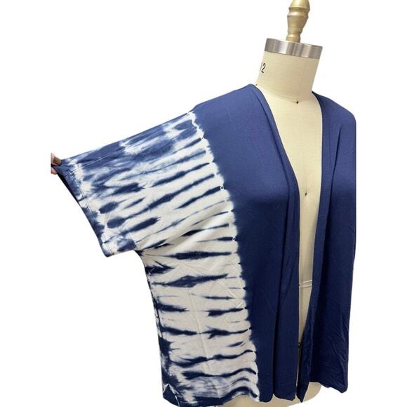 Zenergy by Chico’s Navy Tie-Dye Open Front Cardigan L/XL - Picture 2 of 7